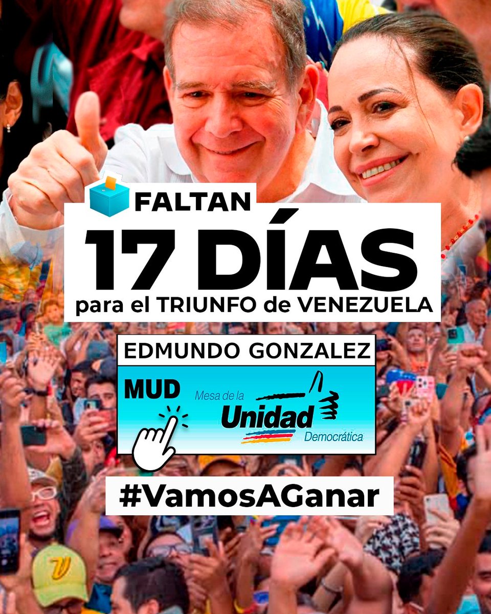 En solo 17 días, vamos a salir a votar masivamente por el cambio, por la paz, por el progreso, por la prosperidad. #VamosAGanar con <a href="/EdmundoGU/">Edmundo González</a>.