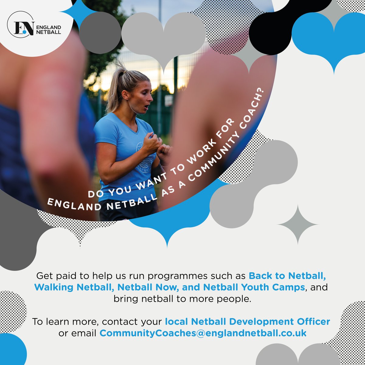 🏐Do you have a Netball Coaching, Walking Netball or Officiating qualification?
Join the workforce at England Netball and help deliver our programmes to the Netball Family! 
👇Visit englandnetball.co.uk/be-involved/co…, or email CommunityCoaches@englandnetball.co.uk or your NDO 
#netballjobs