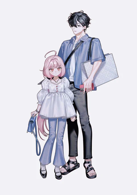 7日()様に桃ちゃんと隼人君描いて頂きました…!私服デザインもお願いしますとわがままも添えてしまったのですが、とてもとても可愛くて大満足です…本当にありがとうございました…! 