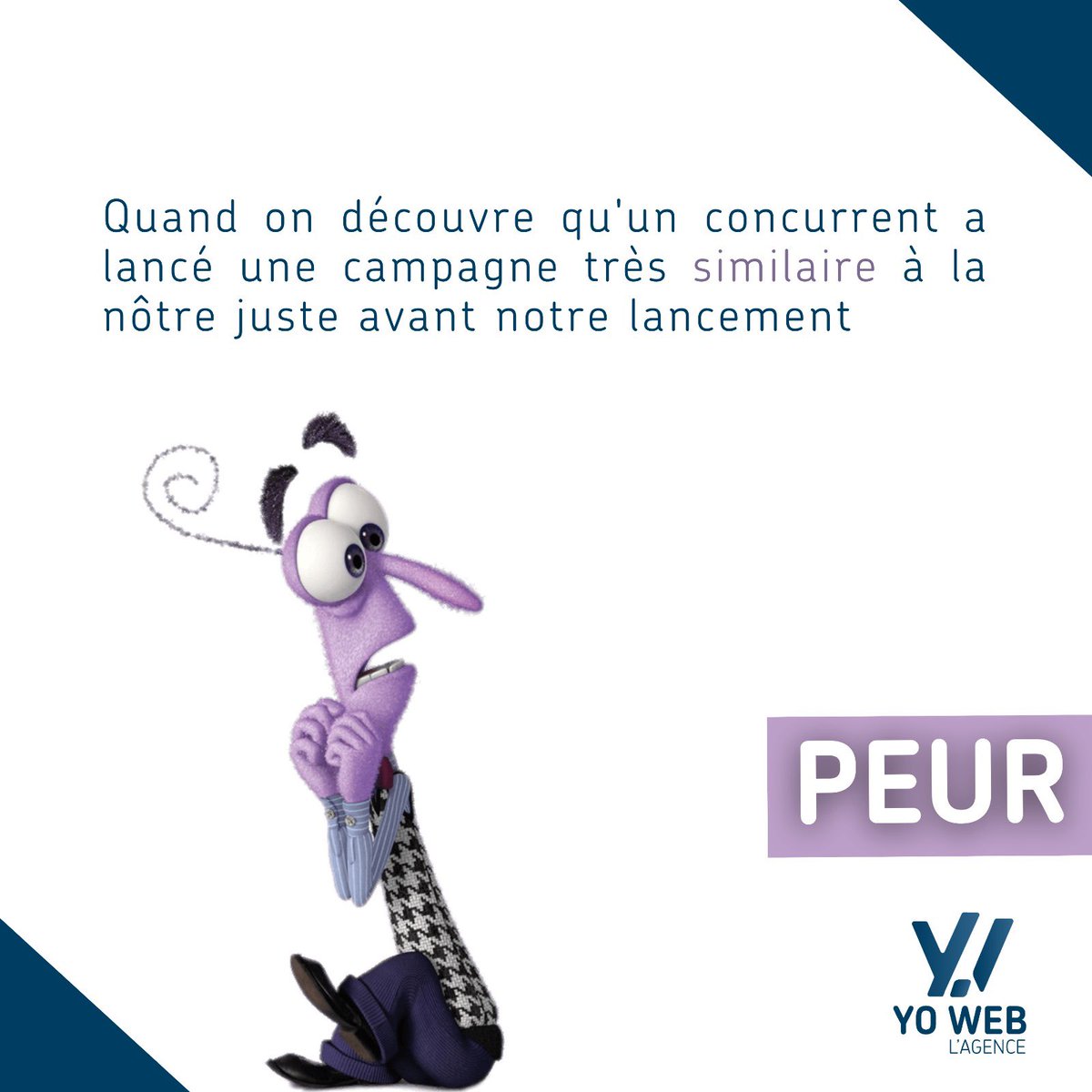 agence_yoweb's tweet photo. [Vice Versa 2]🎬

1 jour, une émotion du film Vice Versa 2

Jour 2 : la peur 😱

« Quand on découvre qu'un concurrent a lancé une campagne très similaire à la nôtre juste avant notre lancement » 😱

Cultivons vos différences…🌍 #YoWeb

 #viceversa #peur  #emotions https://t.co/6JVi8W7Mh1