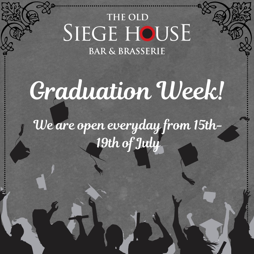 Join us at The Old Siege House from the 15th to 19th as we celebrate the Class of 2024! Raise a glass, make memories, and tag your friends for an unforgettable graduation week. See you there! 🥳🍾

#GraduationWeek #ClassOf2024 #CelebrateWithUs #TheOldSiegeHouse #CheersToSuccess