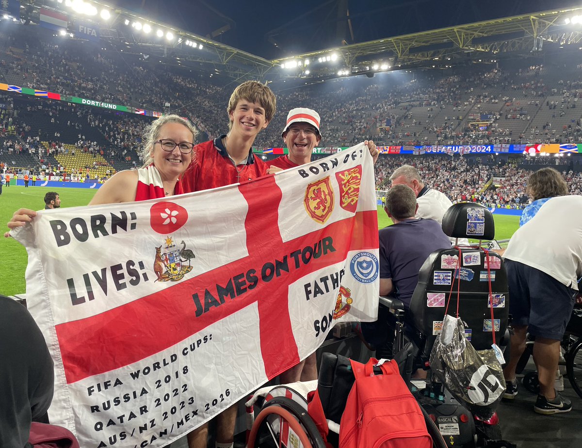 JoanneLetters's tweet photo. So lucky to be able to be in the stadium last night with my football mad husband @NYAEnglandFan and son. Great substitutions, @GarethSouthgate! Awesome goal from Ollie Watkins! It’s coming home! #BBCFootball https://t.co/PTdf2uS0Wj