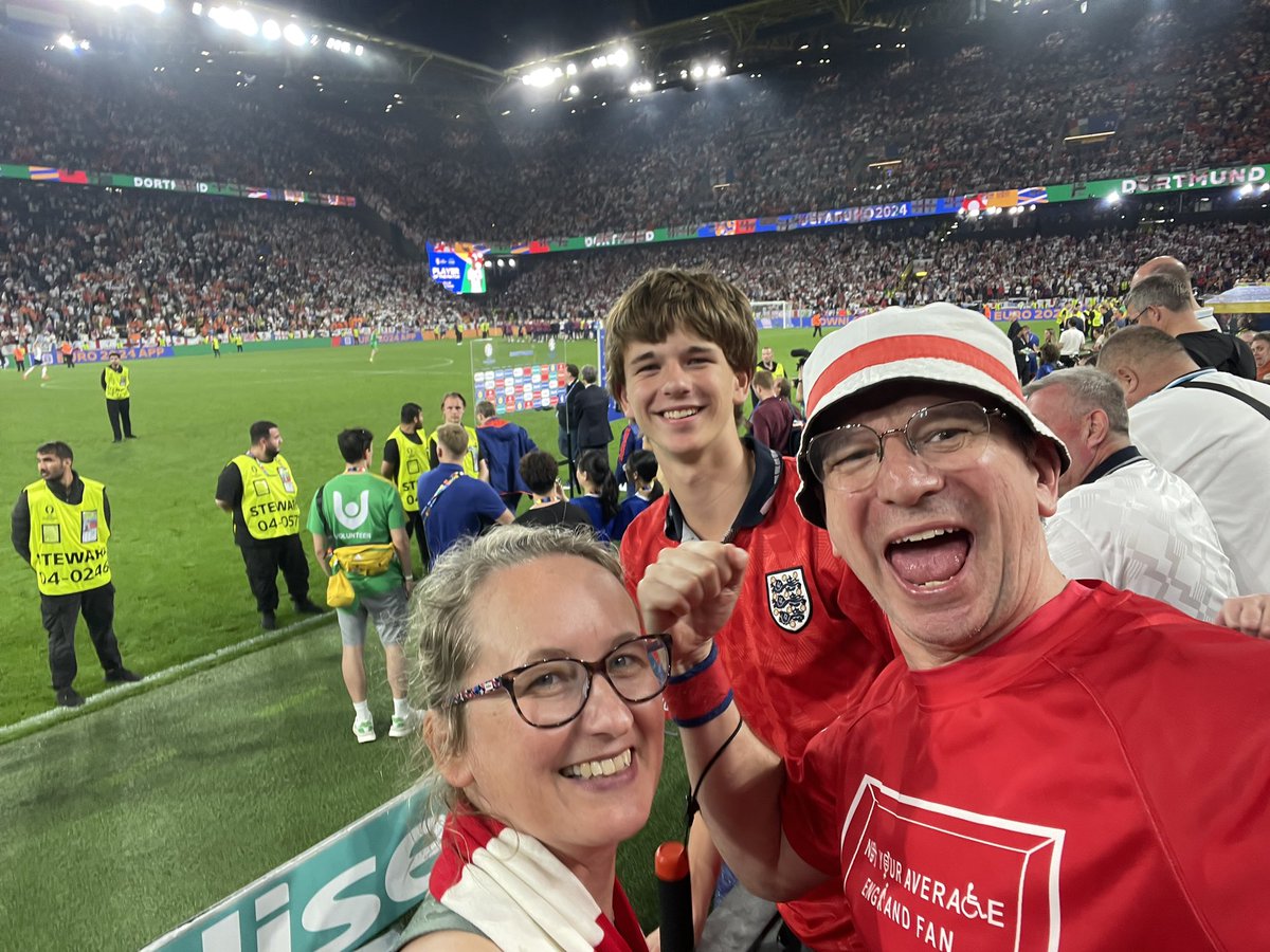 JoanneLetters's tweet photo. So lucky to be able to be in the stadium last night with my football mad husband @NYAEnglandFan and son. Great substitutions, @GarethSouthgate! Awesome goal from Ollie Watkins! It’s coming home! #BBCFootball https://t.co/PTdf2uS0Wj
