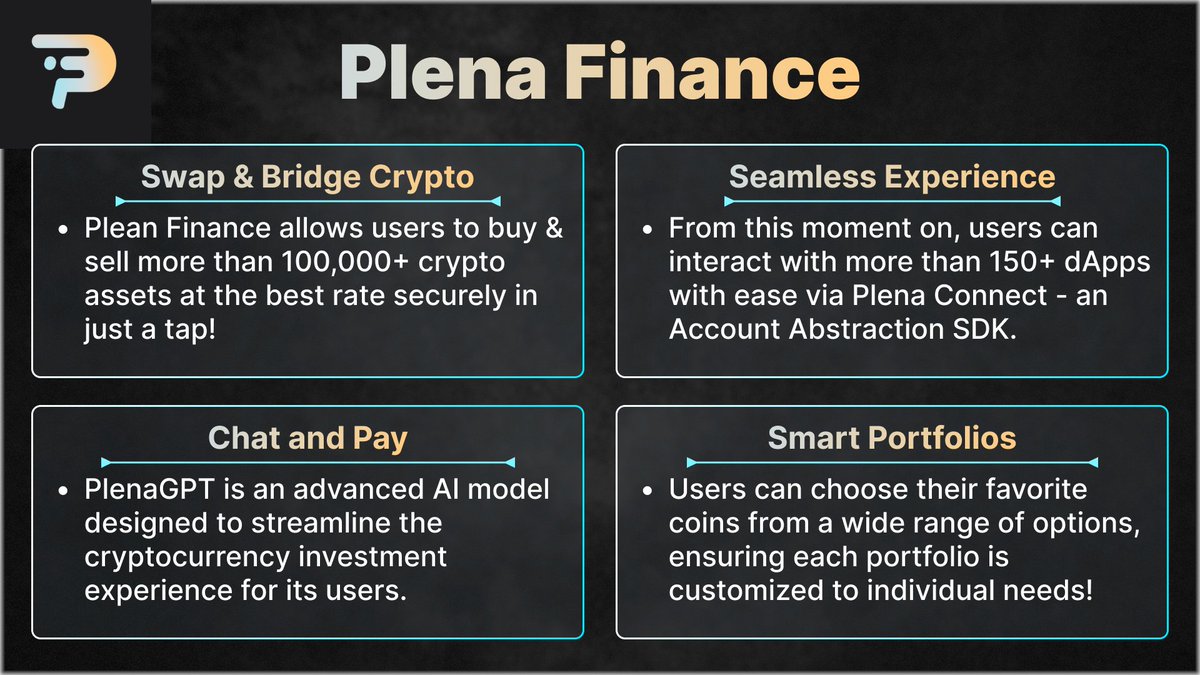 _MiReTu_'s tweet image. ⚡️Plena Finance Features

@PlenaFinance is the first crypto Super App powered by #AccountAbstraction, offering a comprehensive suite of tools and features. Here’s what you can expect:

• Seamless dApp experience
• Chat and play
• Smart portfolio

Read more 🧵👇

#Web3 #Crypto