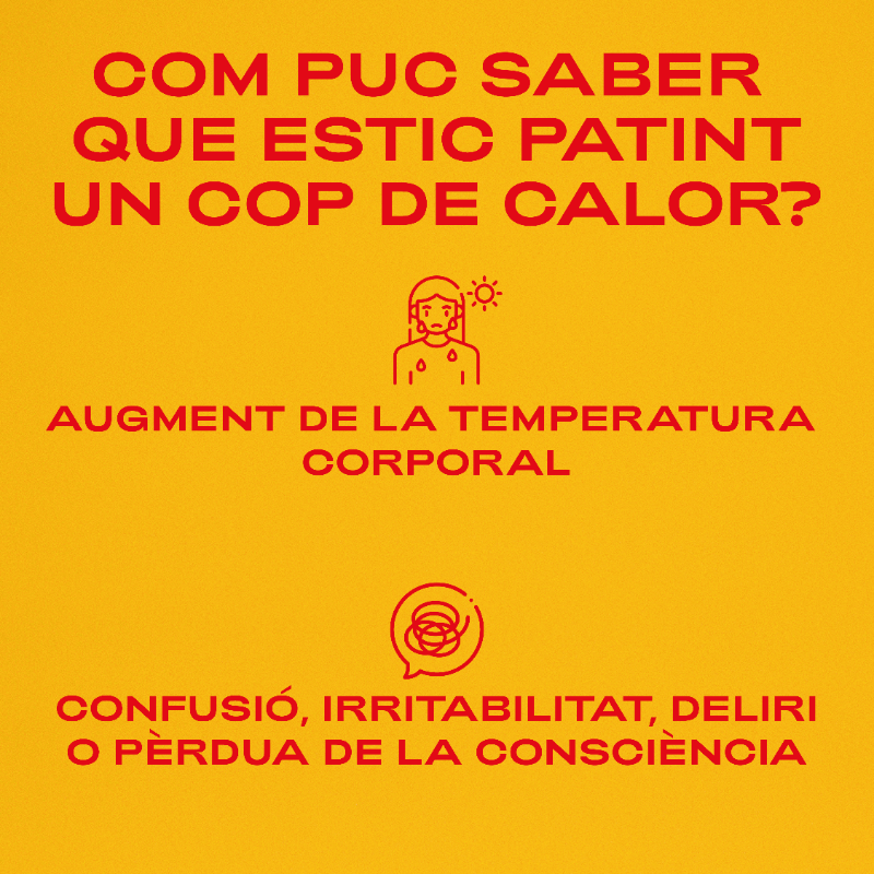 salutcat's tweet photo. ⚠ Si pateixes un cop de calor:

📱 Truca al 061/Salut respon immediatament.

💨 Trasllada't a una zona amb ombra, obre finestres i encén el ventilador.

💦 Mulla't, però NO beguis líquid.

Com reconèixer un cop de calor? 👇