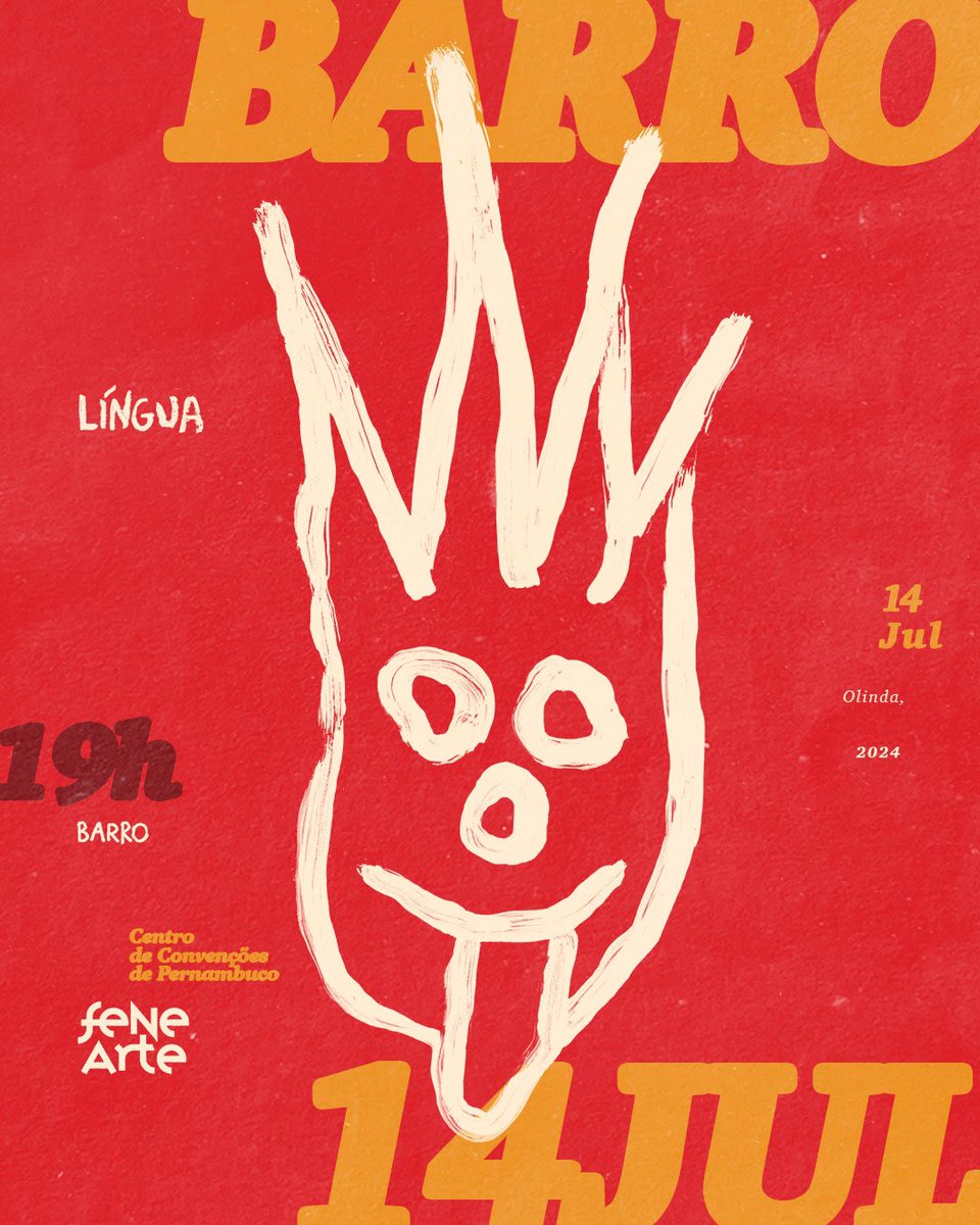 Neste domingo tem o meu primeiro show do LÍNGUA na <a href="/Fenearte/">Fenearte</a> às 19h.
Tá bem massa a vibe. Espero vocês lá. 🙅❤️🙅❤️