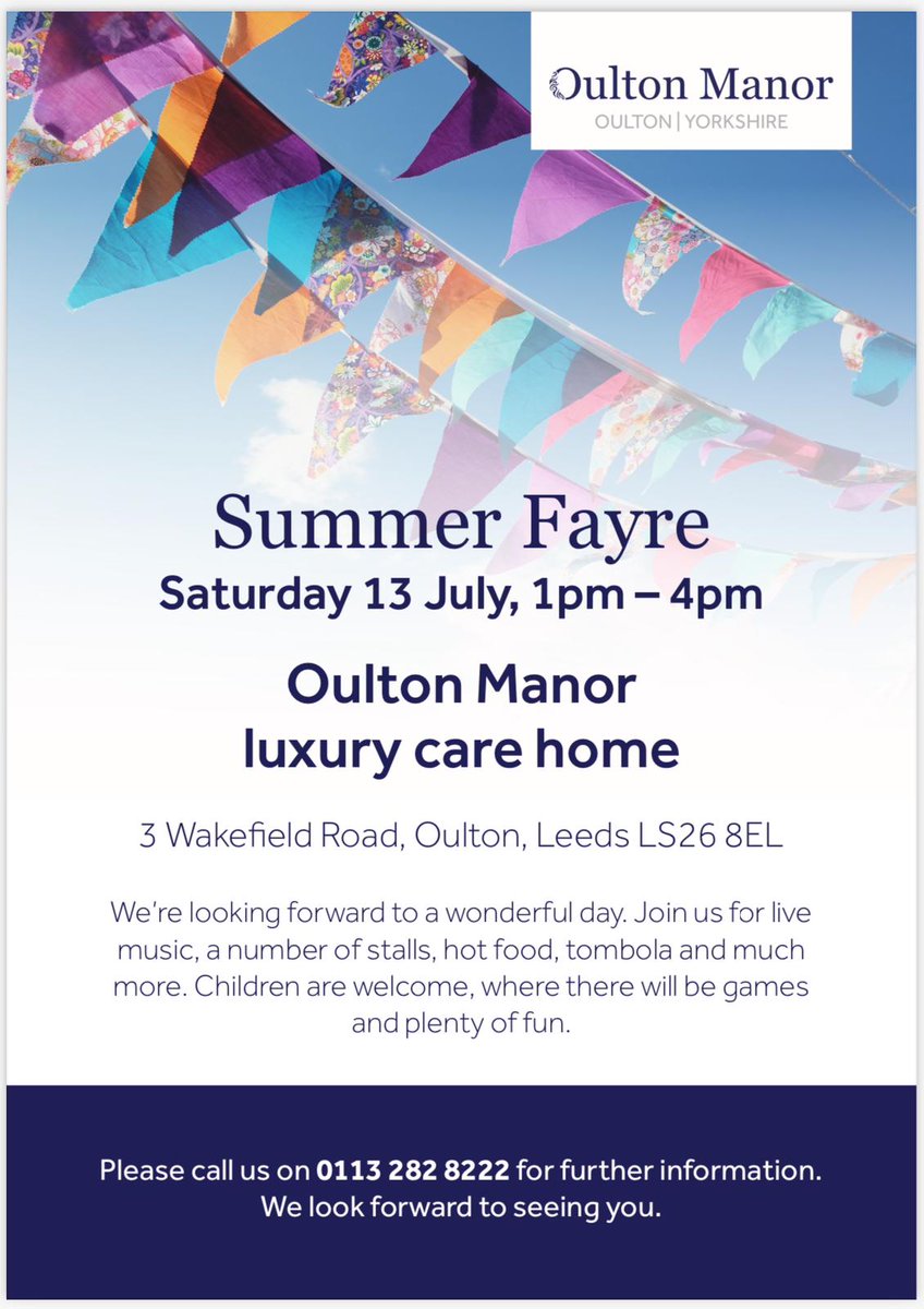 Our Annual #Summer Fayre is taking place this coming Saturday from 1pm. With live entertainment, tombola, various local stalls and amazing raffle prizes on offer why not come spend your #SaturdayAfternoon with us
#leeds #rothwell #Oulton  <a href="/AnchorLaterLife/">Anchor</a> <a href="/Specsavers/">Specsavers</a>