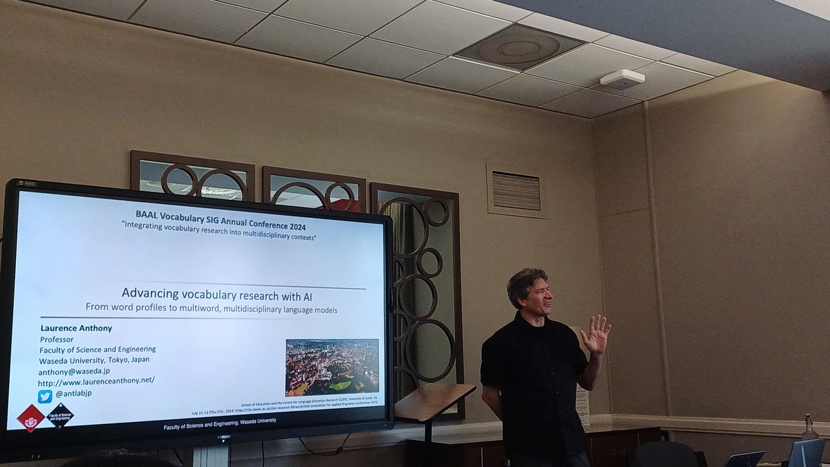 <a href="/baalvocabsig/">BAAL Vocab SIG</a>'s annual conference just starting at Leeds University, with <a href="/antlabjp/">Laurence Anthony</a> kicking things off with his plenary on the impact of AI on vocabulary research. Very much looking forward to two days of talks and discussions.