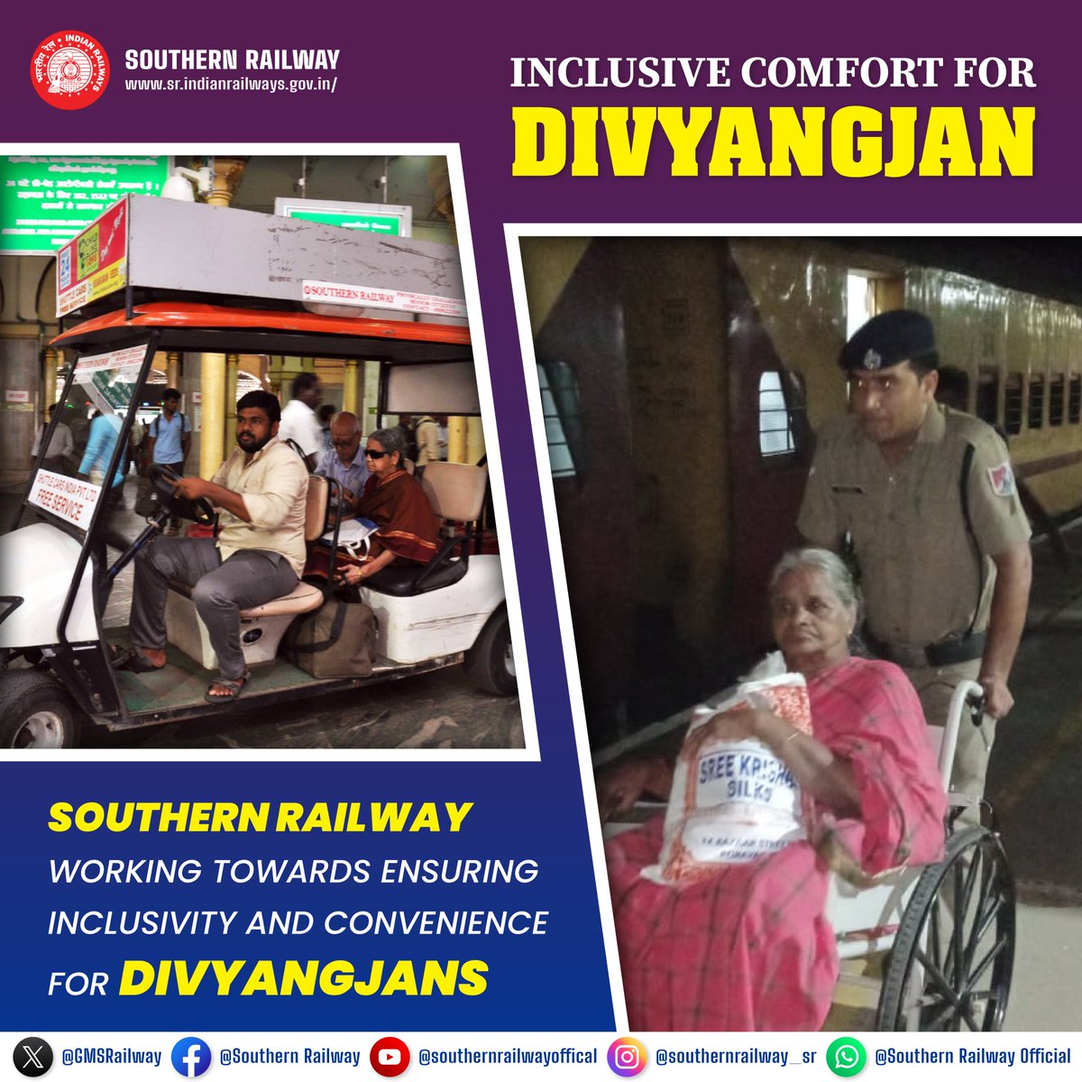 GMSRailway's tweet image. Empowering Every Journey 🚆✨

Working towards inclusive comfort for differently-abled passengers. Southern Railway's commitment to providing comfort and convenience for all passengers, including the differently-abled.

 #AccessibilityMatters #SouthernRailway #DifferentlyAbled