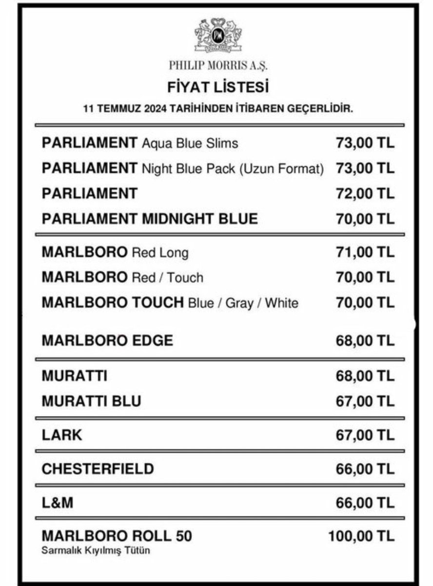 Bugün itibariyle Philip Morris sigara grubuna zam geldi. #zamgeldi