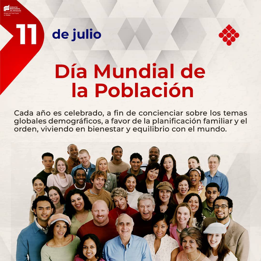 #Efeméride🗓️| Día Mundial de la Población

Cada año es celebrado, a fin de concienciar sobre los temas globales demográficos, a favor de la planificación familiar y el orden, viviendo en bienestar y equilibrio con el mundo.

#TrabajoEnEquiopoVictoriaSegura 

<a href="/nlaconchamolina/">@NLaConchaMolina</a>