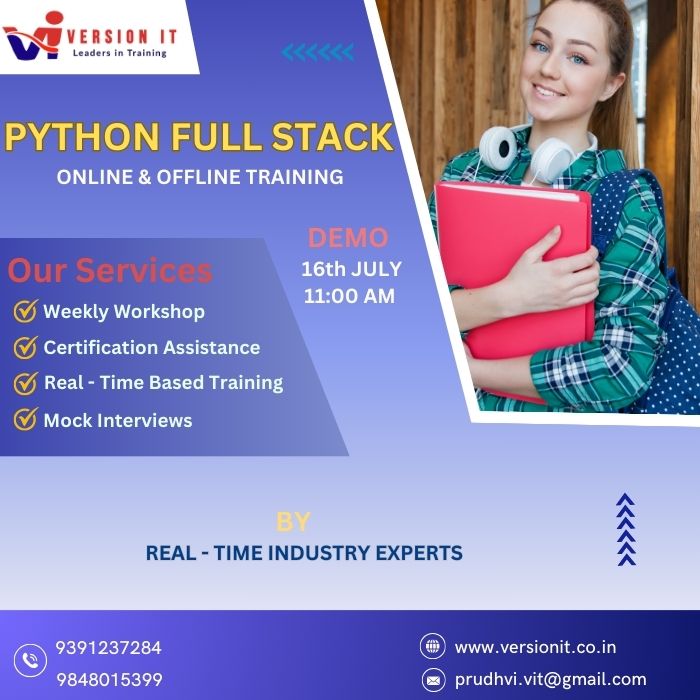 VersionitCloud's tweet image. Python Full Stack Training with Placement Assistants
📷New Batch Online &amp;amp; Offline Demo
📷Date: 16th JULY 2024
📷Timing: 11:00 AM
📷Duration: 5 MONTHS
Visit Our Website: versionit.co.in/python-full-st…

#pythonfullstacktraininginhyderabad #pythonfullstackcourse 
 @9391237284/9848015399