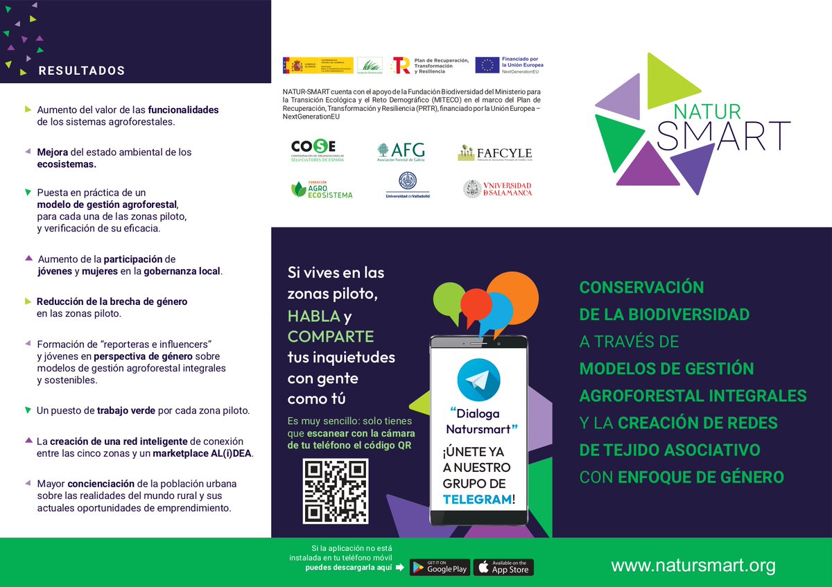 Selvicultores's tweet photo. ¿Quiéres conocer de un vistazo las líneas principales del proyecto #NATURSMART? Tenemos el tríptico con las acciones y resultados esperados👇 
Proyecto coord. por @Selvicultores
@UVa_es @fafcyle @AFG_asociacion @usal
#Fundaciónecoagrosistema 

#proyectosPRTR #PlandeRecuperacion https://t.co/kOlBSX7ZsS