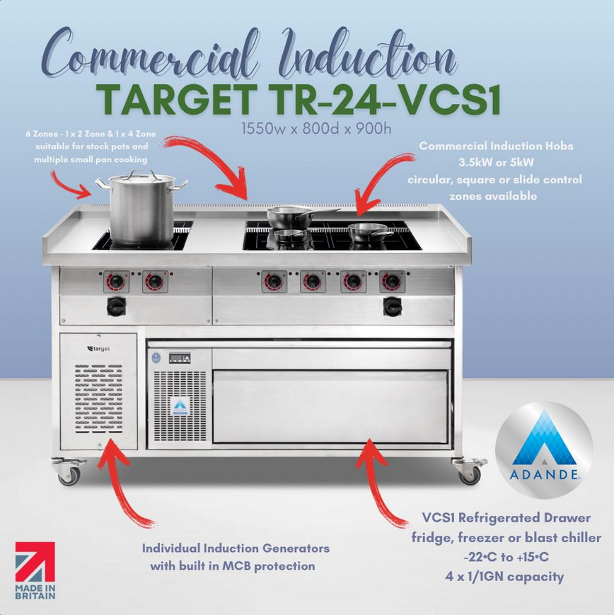 TargetCatering's tweet image. 🌟 In the Spotlight 🌟 
Target TR-24-VCS1 Induction Suite

Offering 6 induction hob cooking zones for stock pot and multiple small pan cooking as required. 🍳

Mobile on  castors and at 800mm deep this suite is designed for easy installation!!

Contact us 📞 01452 410447