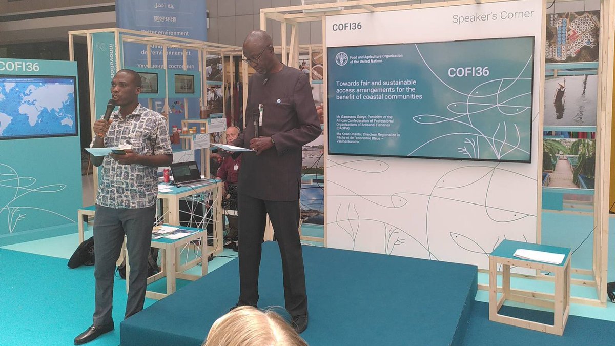 23/ 

#SpeakersCorner <a href="/FAOfish/">Fisheries & Aquaculture</a> #COFI36

<a href="/GueyeGaoussou/">gaoussou gueye</a> <a href="/AfriqueCaopa/">CAOPA Afrique</a> talked about conditions for #Fair and #Sustainable #AccessArrangements:

🔍Transparency in fisheries management
🛶Development of local fishing communities
🌍Regional harmonisation + minimum access conditions