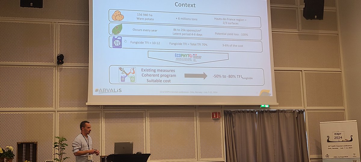 Great communication by my colleague Pierre! #EAPR2024 Very nice exemple of how to combine science and social approach with all stakeholders to control #late blight of #potato and work on "lock-in" of #IPM strategies #synaptic. <a href="/Arvalisofficiel/">ARVALIS</a>