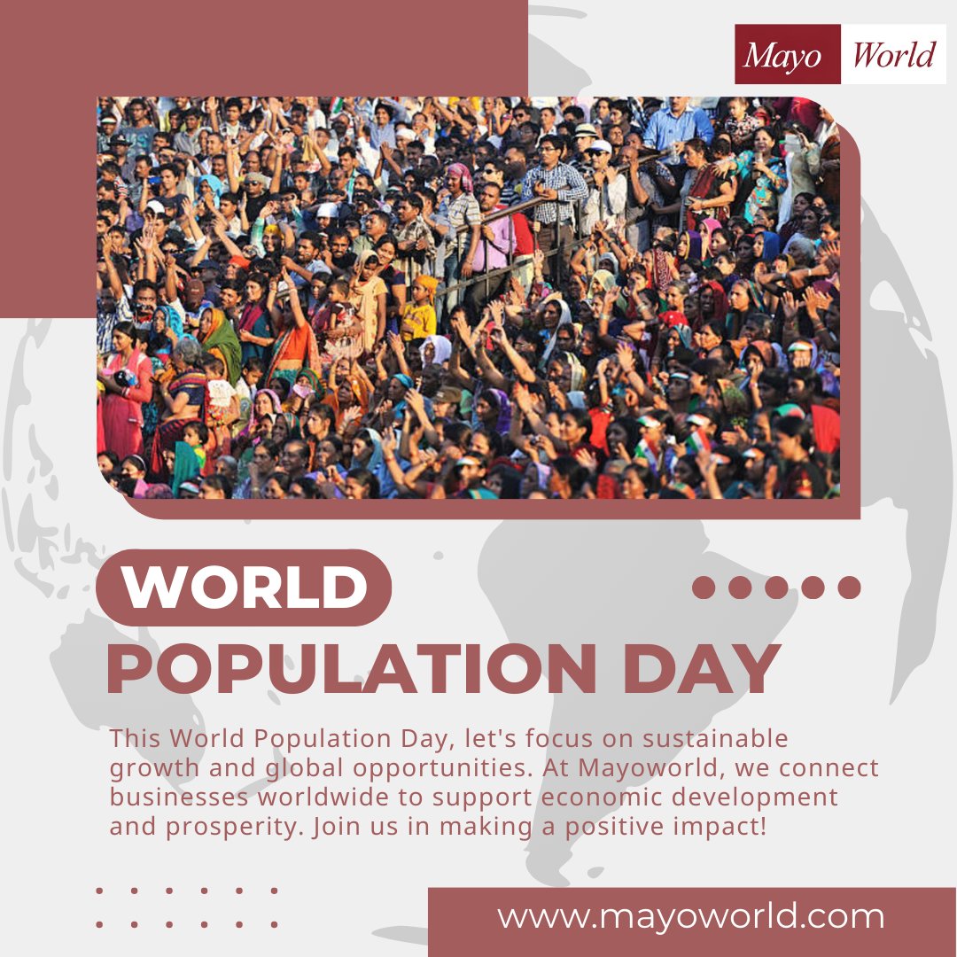 Mayoworld_mw's tweet photo. Celebrate World Population Day by fostering sustainable growth and global connections with Mayoworld! ๐๐ #WorldPopulationDay #Mayoworld #GlobalGrowth #SustainableDevelopment #ConnectWorldwide #B2BPlatform #InternationalTrade #SupplierNetwork #BuyerNetwork #ExportImport #b2b https://t.co/IKrcuDnNBZ