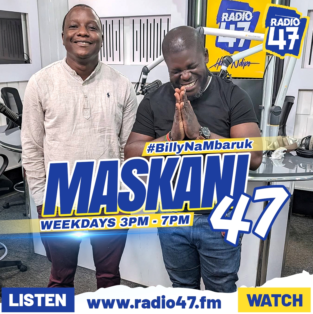 Radio47_Kenya's tweet photo. It's that time for the dopest drive show on planet earth Maskani 47 with the baddest radio duo #BillyNaMbaruk.  Unategea ukiwa wapi?
#HapaNdipo 
@BilyMiya @mbarukmwalimu https://t.co/6UxIPGKhX0
