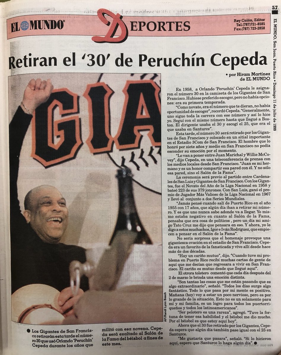 Palco_21's tweet photo. HOY; en JULIO 11 1999 @ 3ComPark ST.LouisCardinals vs San Francisco GIANTS ante 50,435 fanáticos RETIRAN el número TREINTA #30 de #ORLANDOCEPEDA 🇵🇷#PERUCHIN cPEM #RecordandoAOrlandoCepeda 🇵🇷 👇🏽#LecturaObligada https://t.co/KZScHRRvdy