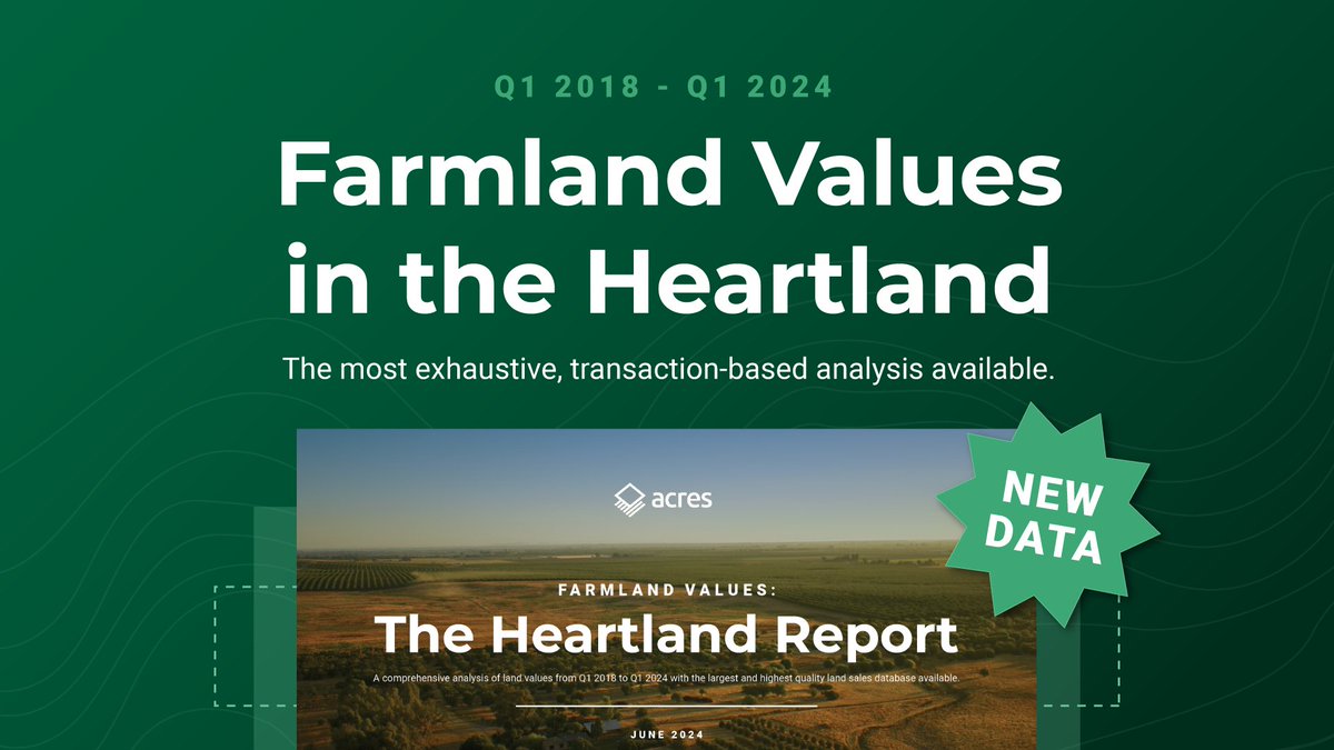 acres_company's tweet photo. Acres’ data science team just released the updated version of the Heartland Report with data through Q1 of 2024! Download Now: https://t.co/CnSVLlmOrD

#farmlandvalues #farmland #midwestfarmland https://t.co/aXTaXzcwPF