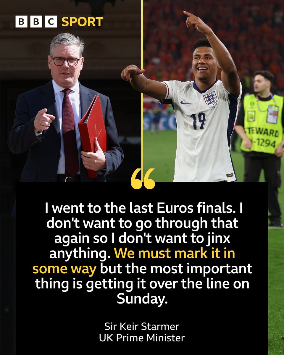 BBCSport's tweet photo. Will England have a Bank Holiday if they win the Euros on Sunday? 🤔

Here's what Sir Keir Starmer has said ⤵️

#BBCEuros #Euro2024 https://t.co/QVM6xEVYBt