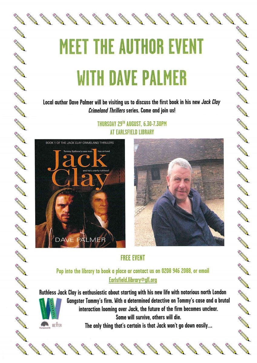 Better_EarlsLib's tweet photo. Meet Dave Palmer, author of the new Jack Clay Crimeland Thrillers series! Please book to secure your place - details in the poster below. https://t.co/udVQmvSPx5