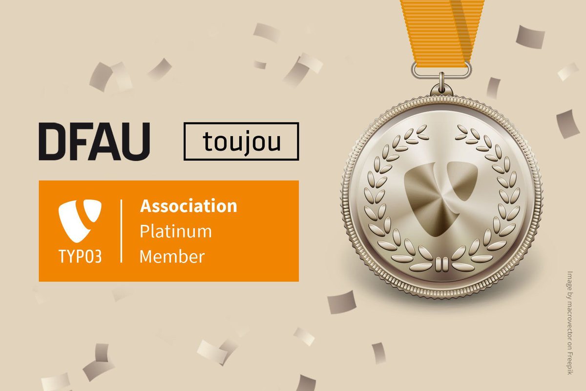 typo3's tweet image. 🚀 @DFAU GmbH is now a Platinum member of the TYPO3 Association! Their commitment to digital innovation & the TYPO3 community is reflected in their SaaS solution, @toujou_de launched in 2018.
Learn more: typo3.org/project/press/…
#TYPO3 #OpenSourceCMS #toujou #DFAU