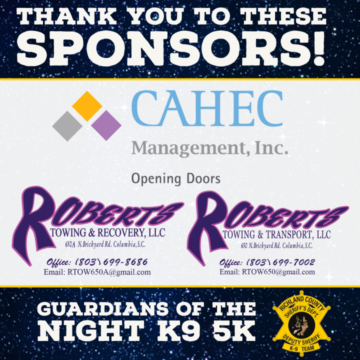 RCSD's tweet image. ⭐️Shoutout to these Guardians of the Night K9 5K supporters! ⭐️
We're excited to welcome CAHEC Management for the second year, and  the Roberts family of businesses, Roberts Towing &amp;amp; Transport, and Roberts Towing &amp;amp; Recovery! 
Thank you all for supporting our K9s! 🐾
#RCSD #k95K