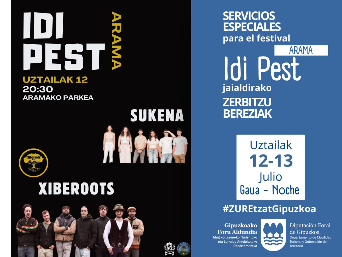 MugikortasunGip's tweet photo. Bihar, uztailak 12 ostirala, @Lurraldebus zerbitzu bereziak jarriko ditugu #Arama-n Idi Pest jaialdiaz gozatzeko aukera izan dezazun, herri hau #Zaldibia #Ordizia #Itsasondo eta #Legorreta-rekin konektatuz.
➕ https://t.co/J5Zsh0zkmx
#ZUREtzatGipuzkoa https://t.co/l2v2dPEscv