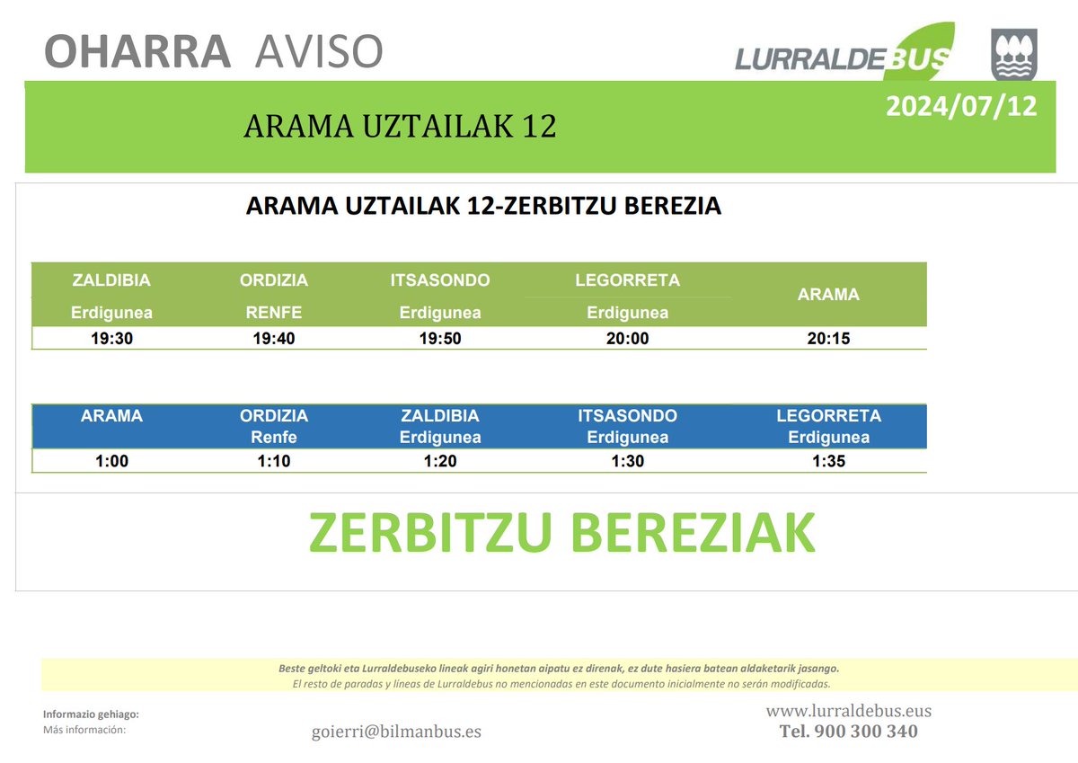 MugikortasunGip's tweet photo. Bihar, uztailak 12 ostirala, @Lurraldebus zerbitzu bereziak jarriko ditugu #Arama-n Idi Pest jaialdiaz gozatzeko aukera izan dezazun, herri hau #Zaldibia #Ordizia #Itsasondo eta #Legorreta-rekin konektatuz.
➕ https://t.co/J5Zsh0zkmx
#ZUREtzatGipuzkoa https://t.co/l2v2dPEscv
