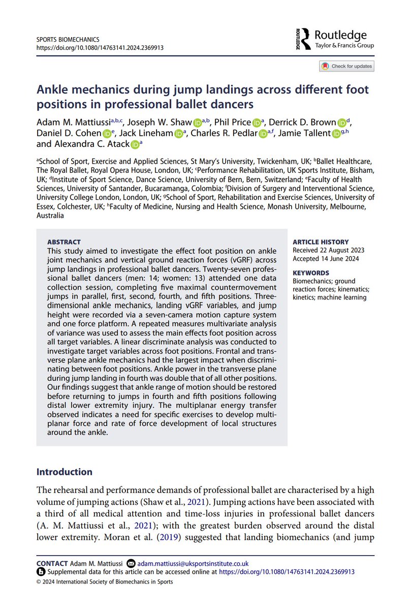 Joe Shaw (@josephshaw_) on Twitter photo Ankle mechanics during jump landings across different foot positions in professional ballet dancers
<a href="/AdamMattiussi/">Adam Mattiussi</a> <a href="/JosephShaw_/">Joseph Shaw</a> <a href="/ThePricep/">M</a> <a href="/DDBrownPhD1/">D.D. Brown</a> @danielcohen1971 Jack Lineham <a href="/pedlarcr/">Charlie Pedlar</a> <a href="/jamietallent/">Jamie Tallent</a> <a href="/a_atack2/">Alex Atack</a>
<a href="/sportsbiomechj/">Sports Biomechanics</a> | 2024 | tinyurl.com/ballet-foot-po……
20/ Ankle mechanics during jump landings across different foot positions in professional ballet dancers
<a href="/AdamMattiussi/">Adam Mattiussi</a> <a href="/JosephShaw_/">Joseph Shaw</a> <a href="/ThePricep/">M</a> <a href="/DDBrownPhD1/">D.D. Brown</a> @danielcohen1971 Jack Lineham <a href="/pedlarcr/">Charlie Pedlar</a> <a href="/jamietallent/">Jamie Tallent</a> <a href="/a_atack2/">Alex Atack</a>
<a href="/sportsbiomechj/">Sports Biomechanics</a> | 2024 | tinyurl.com/ballet-foot-po……
20/