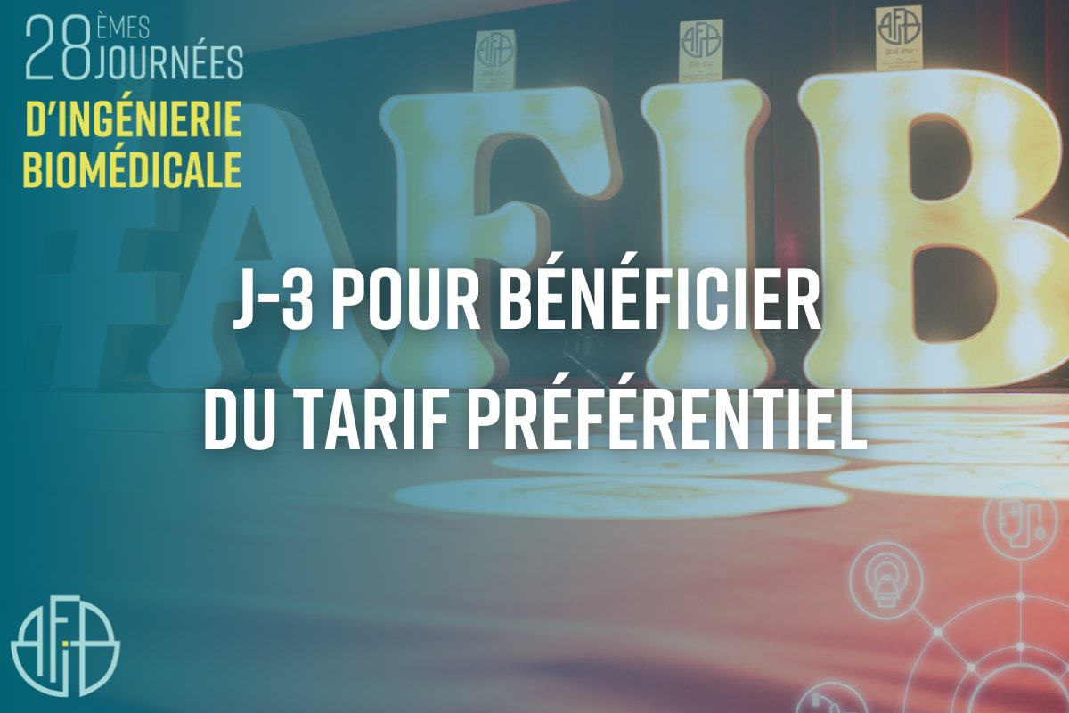 🚨 Plus que 3 jours pour bénéficier du tarif préférentiel du Congrès AFIB 2024 !

🌍 6 plénières autour de la thématique principale « Toutes les facettes de l'ingénierie biomédicale au service de la santé ».

👉 bit.ly/45jVPoU

#afib2024 #biomedical #ingebio #sante
