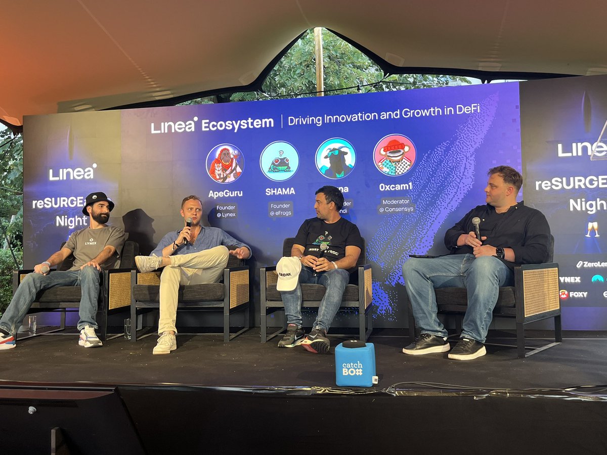 🥂Awesome panel yesterday to close off the ReSURGEance night!

DeFi is looking bullish here on <a href="/LineaBuild/">Linea.eth</a>