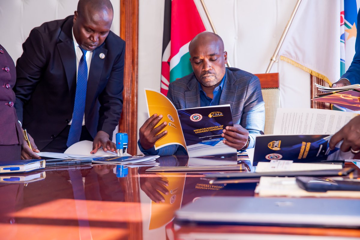 ICPAK_Kenya's tweet photo. The Institute today morning July 11th 2024 signed a Memorandum of Understanding with the County Government of Bomet @036Bometcounty . Led by the Governor, H.E. Prof. Hillary Barchok, EGH  @BarchokHillary  and the ICPAK Chairman CPA Philip Kakai @PhilipKakai1, the two institutions agreed to partner and collaborate on capacity building of county staff, technical advice on budgetary processes, research, accountancy support to community groups and the MSMEs at the county level among others. The Governor was accompanied by Mr. John Langat (County attorney), Dr. Sigei Kimutai Andrew (Economic Planning, Finance and ICT), CPA Rosa Bett (CEC Agriculture, Livestock, Fisheries and Cooperatives), CPA Benard Koros, (Chief Officer Cooperatives), CPA Sammy Kirui, (Director, Internal Audit) among other county Staff.

The Chairman of the Institute CPA Philip Kakai was accompanied by Director, Public Policy and Research Hillary Onami @HillaryOnami  and South Rift Executive Committee members led by the Branch Chairman CPA Cornelius Kipkemoi Ng'etich, Vice Chairman CPA Kipkemoi Cheruiyot, Bomet County Representative CPA Winny Cherotich and CPA John Bii a Coopted Member.