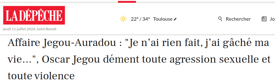Parce que partout dans la presse a est déroulé la fausse symétrie entre légitimité des récits, je vous invite à lire ce papier é-di-fiant.

On y lit qu'une serveuse identifie #Jegou sur une photo "il a fini la bouche en sang car il a cassé un verre et a continué à boire dedans".