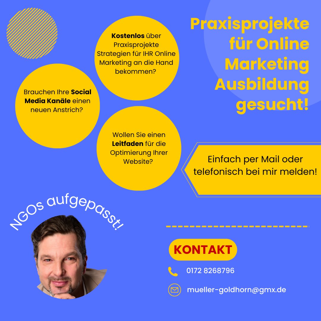 Kostenlos analysieren wir Ihre Digitalen Kanäle und leiten daraus Handlungsempfehlungen ab. Ihr Aufwand: Sie kommen am ersten Tag dieses Praxisprojekts zu uns an die Akademie zum Briefing und zum Kennenlernen, und am letzten Tag des Projekts zur Präsentation.