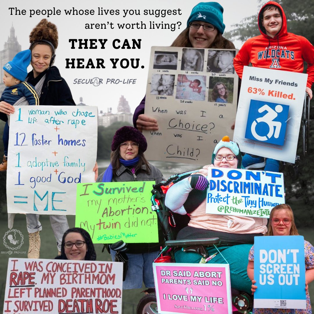 secularprolife's tweet photo. "If she can't abort, the child will have to live with XYZ conditions" implies "Born people living with XYZ conditions would've been better off not existing."
We hear what you think of us. https://t.co/pwe7vhFdok
#secularprolife https://t.co/B90yaVcadS