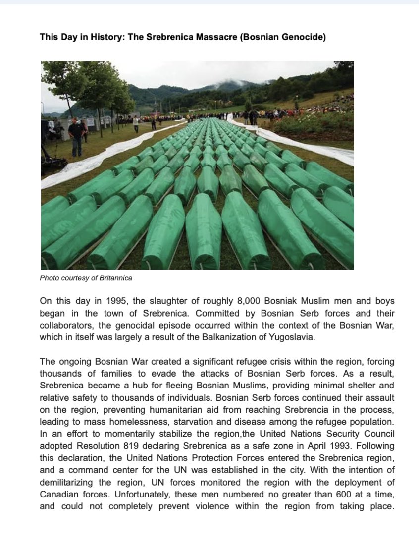 hmtcli's tweet photo. This Day in History: The Srebrenica Massacre (Bosnian Genocide), July 11, 1995. #thisdayinhistory #hmtc #hmtcli #hmtceducation https://t.co/WYCBEvHbXm