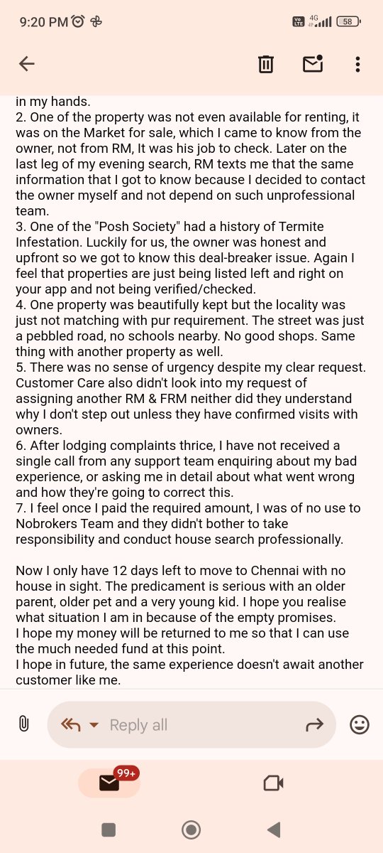 SnehaGoley's tweet photo. @NoBrokerCare @nobrokercom @AmitKumarA @Sgarg2408 @akhil10s 
If service &amp; conduct would've been through &amp; professional &amp; still I wouldn't have landed a property, I would've appreciated the effort.
Hoping someone reached out to me
#nobrokerchennai #chennairental https://t.co/vfLMP28jAg