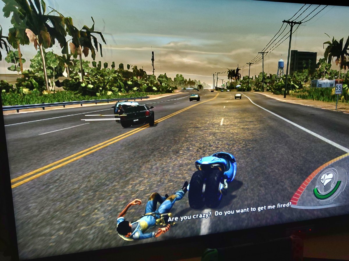 MrDJPea's tweet photo. #LocoCycle on the #Xbox360. Get it while you can as this fantastic adventure will soon be gone. You play as a sentient Motorcycle who uses various attacks to defeat the enemies including the using the mechanic who's foot is trapped as a melee weapon!! Also daft FMV is a win!! https://t.co/OF9Tmjj3Rs