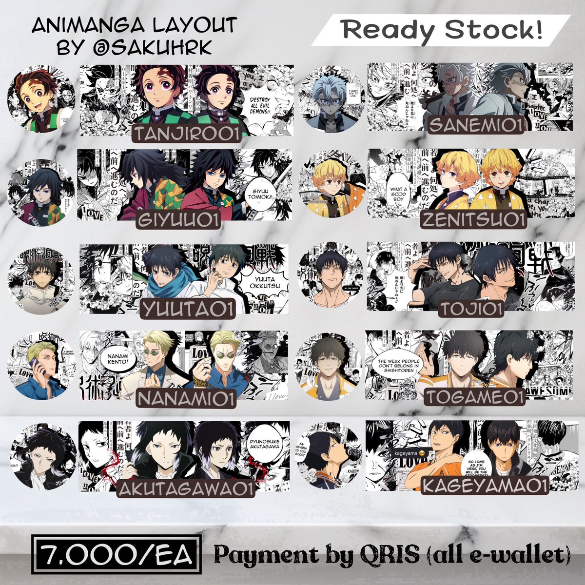 sakuhrk's tweet image. Help rt please?

Halo warga! yuk yang cari leot winbre/jjk/haikyuu/bsd/kny readystock nih. Start only 7k bisa request karakter/anime lain juga yaap dm aja hihi^^ 

#zonauang #zonajajan #zonaba layout anime wind breaker jujutsu kaisen hq demon slayer custom