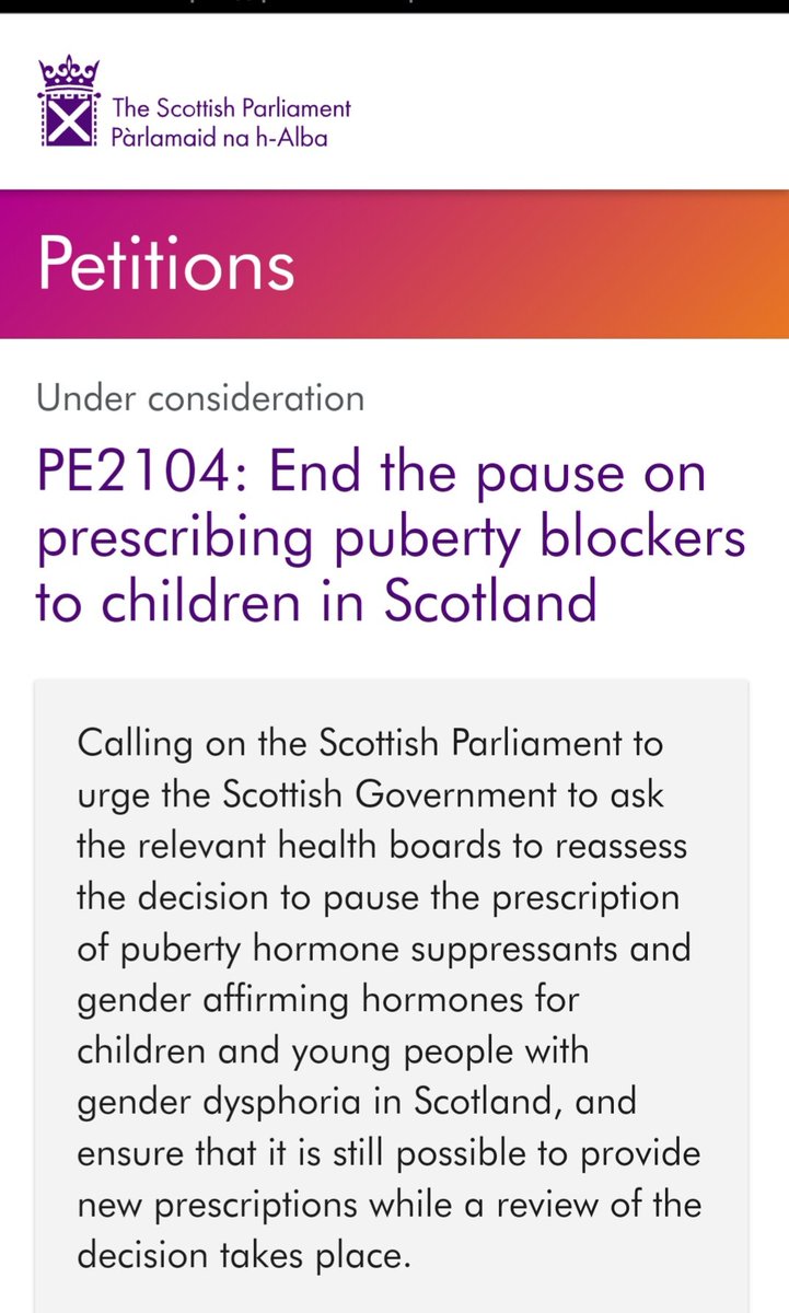 Time to give this petition a big push! ✊️🏳️‍⚧️ Please tag people in who you believe will boost this post. Let's do it for trans kids everywhere! ❤️🏳️‍⚧️

<a href="/natachakennedy/">Dr Natacha Kennedy</a> @_Ungagged <a href="/1970_piper/">Anne Piper (she/her) 🏴󠁧󠁢󠁷󠁬󠁳󠁿🏳️‍🌈😈</a> <a href="/IndiaWilloughby/">India Willoughby</a> <a href="/MejaActual/">MEJA</a> @Gemma_clark14 
<a href="/stephenwhittle/">Prof. Stephen Whittle OBE, PhD, DLaws, FAcSS,</a>

petitions.parliament.scot/petitions/PE21…