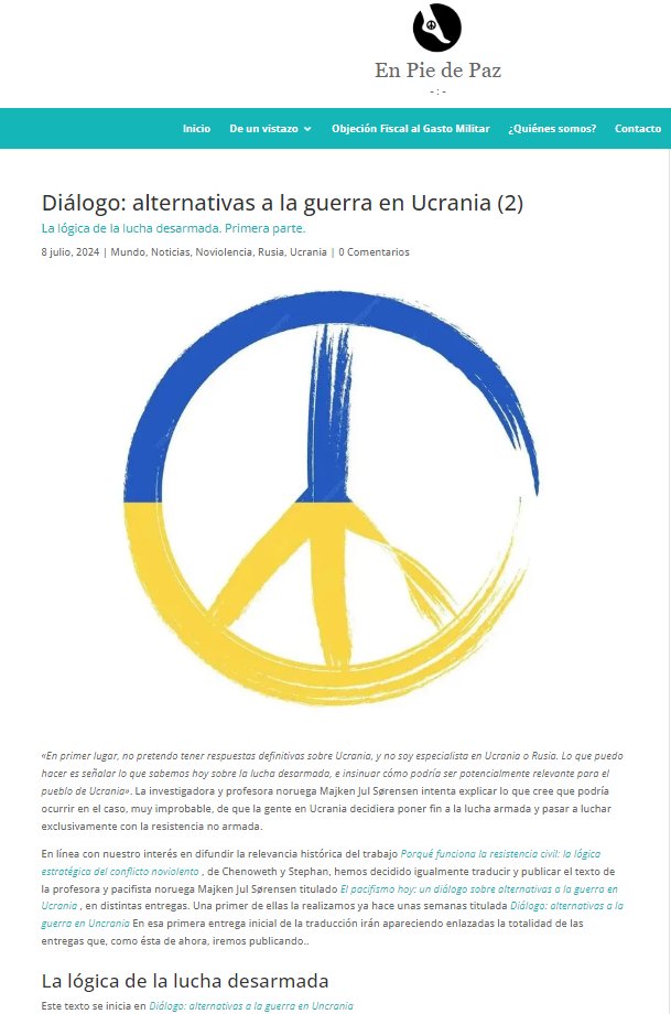 Coincidiendo con el 75 aniversario de la OTAN  y la cumbre dirigida a garantizar apoyo militar a la guerra a largo plazo, publicamos "La lógica de la lucha desarmada" nueva entrega de "El pacifismo hoy: un diálogo sobre alternativas a la guerra en Ucrania" enpiedepaz.org/dialogo-altern…
