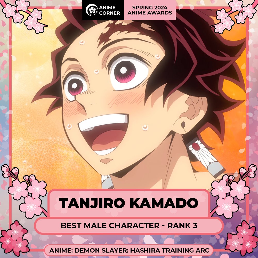 animecorner_ac's tweet photo. 🌸 Spring 2024 Anime Awards 🌸
Best Male Character
Rank 3: Tanjiro Kamado

CV (JP): Natsuki Hanae
CV (EN): Zach Aguilar
Anime: Demon Slayer: Kimetsu no Yaiba - Hashira Training Arc https://t.co/ZDLNQUx1vK