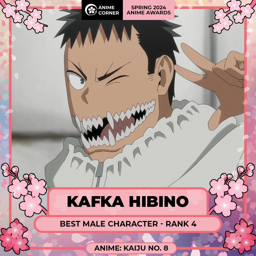 animecorner_ac's tweet photo. 🌸 Spring 2024 Anime Awards 🌸
Best Male Character
Rank 4: Kafka Hibino

CV (JP): Masaya Fukunishi
CV (EN): Nazeeh Tarsha
Anime: Kaiju No. 8 https://t.co/InBUszFaxY