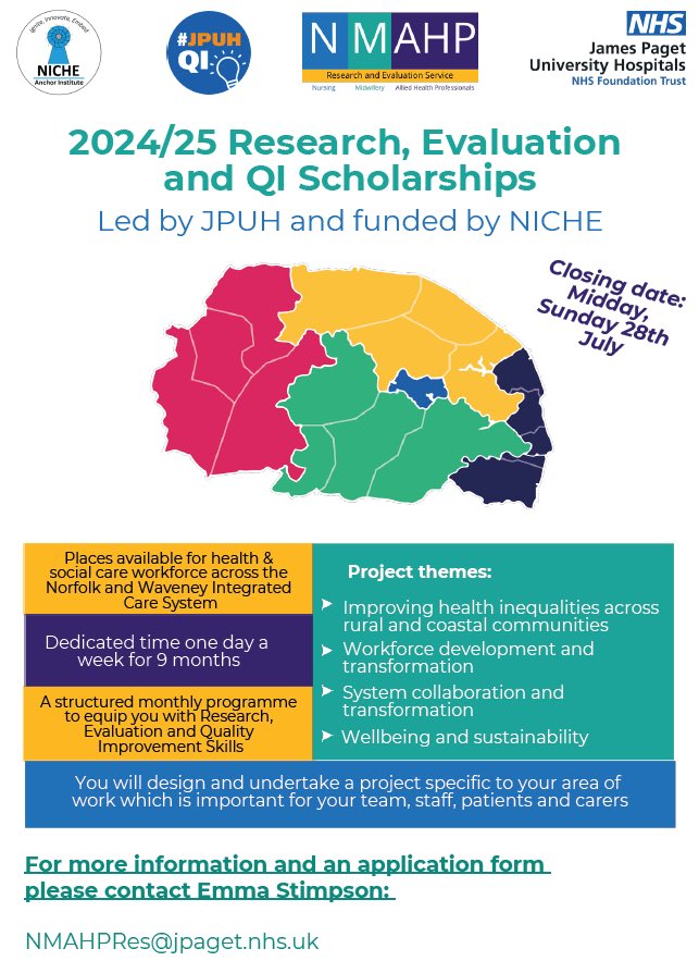 JPUH NMAHP Research and Evaluation (@jpuhnmahp_res) on Twitter photo We are really pleased to be able to offer additional places on cohort 4 of our scholarship programme. Anyone working in healthcare is welcome to apply, regardless of role or organisation for 9 months (1 day/week) from September. #whywedoresearch We are really pleased to be able to offer additional places on cohort 4 of our scholarship programme. Anyone working in healthcare is welcome to apply, regardless of role or organisation for 9 months (1 day/week) from September. #whywedoresearch