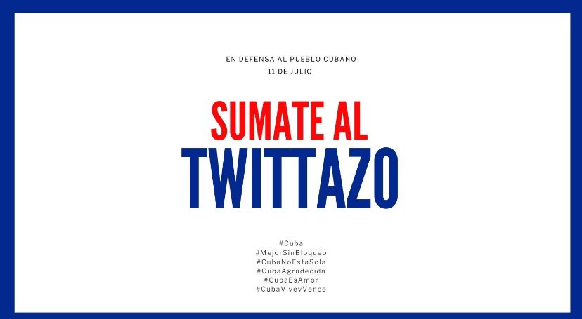 EN  DEFENSA DEL PUEBLO CUBANO 🇨🇺
La derecha cubana,impulsada por los grandes poderes concentrados, realizaran un intentento virtual y territorial para desestabilizar el proceso revolucionario.
#Cuba
#MejorSinBloqueo
#CubaNoEstaSola
#CubaAgradecida
#CubaEsAmor
#CubaViveyVence