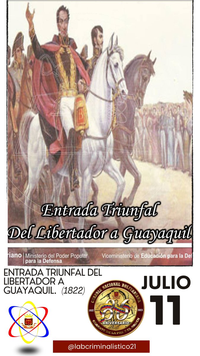 LC21GNB's tweet photo. #11Jul en 1822, el Libertador Simón Bolívar fue recibido con fervor al ocurrir la entrada triunfal a Guayaquil, población que solicitaba su incorporación a La Gran Colombia. https://t.co/2Cm0i4FCXH