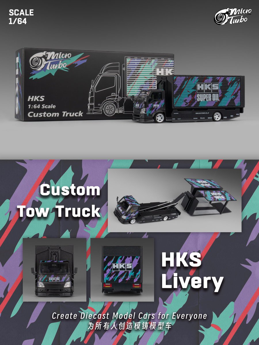 micro_turbo's tweet photo. New presale 
HKS gull-wing custom truck It is painted black with HKS paint. This model cargo box adopts a full floor-standing structure. The three-door gullwing tailgate opens. Comes with body kit https://t.co/wHqKkzeeWB