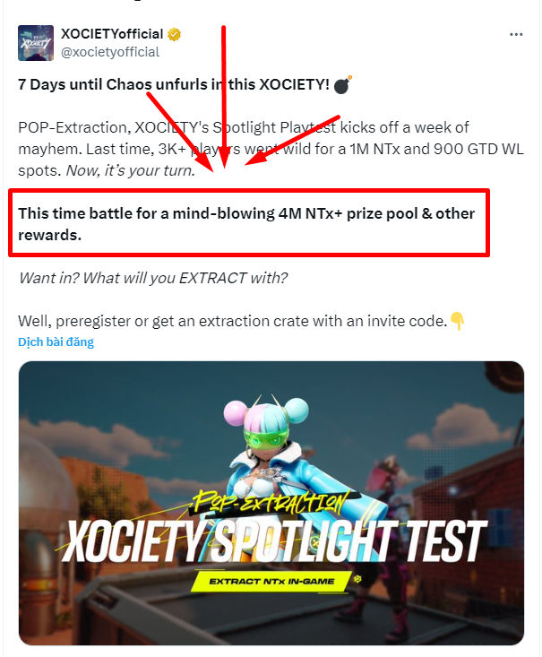 XGameFi_org's tweet photo. 5⃣ Chương trình Giveaway Code tham gia Play-to-Airdrop 🎁

• Pool thưởng chính thức lên tới 4 triệu token $NTx và nhiều phần quà khác in-game.

• Số lượng 50 codes cho 50 ae may mắn nhất.

• Hướng dẫn tham gia:

1. Follow @xocietyofficial và @XGameFi_org
2. Like & RT bài viết, Tag 1 bạn cùng tham gia.
3. X GameFi sẽ sử dụng Twitter Picker để roll.

📅 Hạn chót để ae tham gia sẽ đến hết ngày Thứ 7, 13/07.

Chúc anh em may mắn ✨